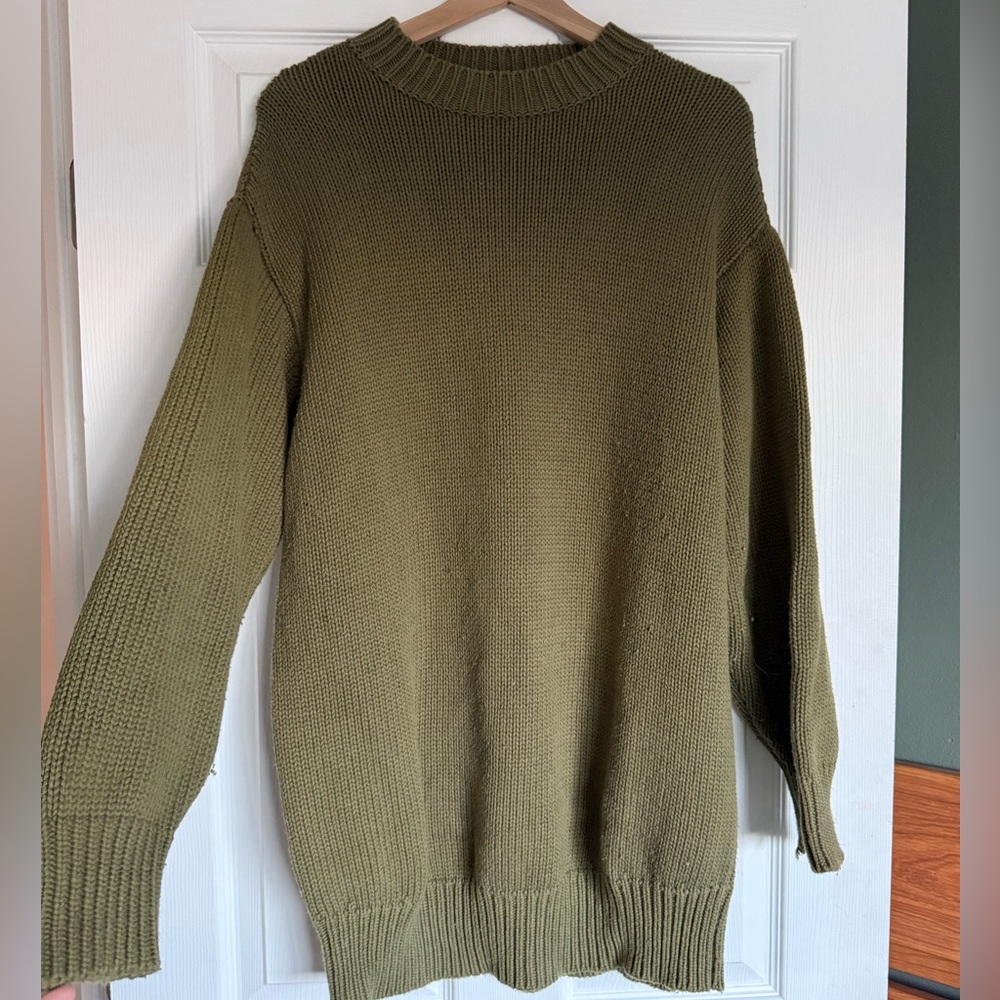 L'Academie Olive Green Crewneck Sweater Dress